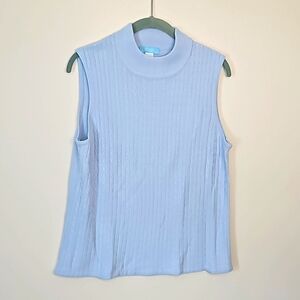 Jennifer Moore Blue Sleeveless Cable Knit Top Large